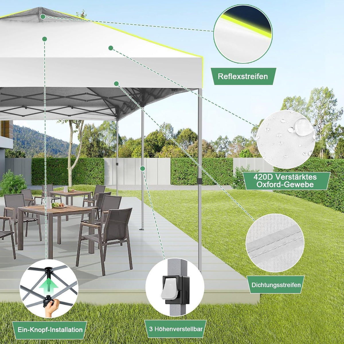 Faltpavillon 3x6 mit Seitenwänden – Wasserdicht & UV-Schutz