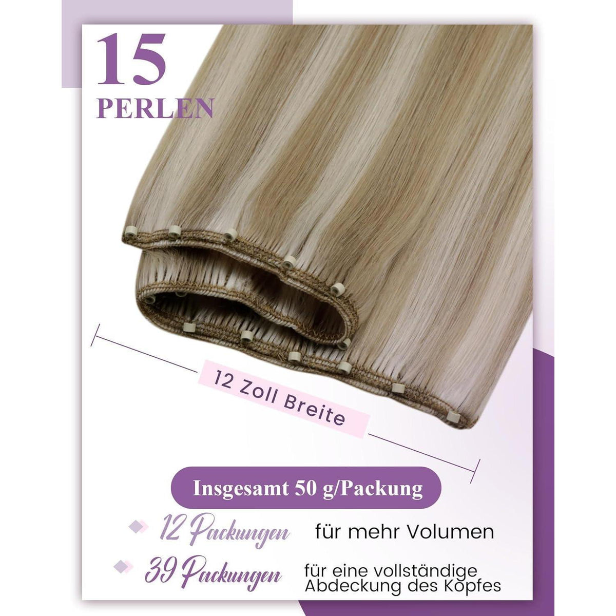 Blond Highlight Echthaar Tressen – Remy Weft #18/613, 50g