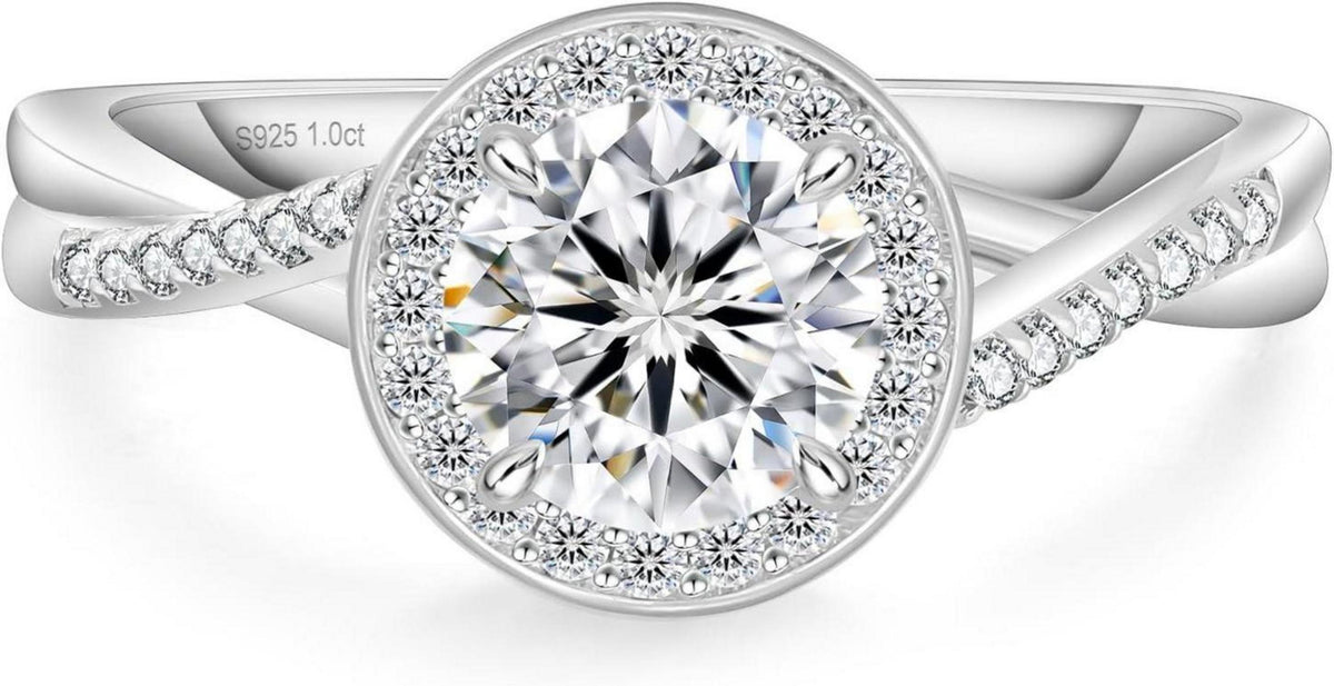 Moissanite Solitär Verlobungsring Damen 1-2 Karat D VVS1 925 Silber