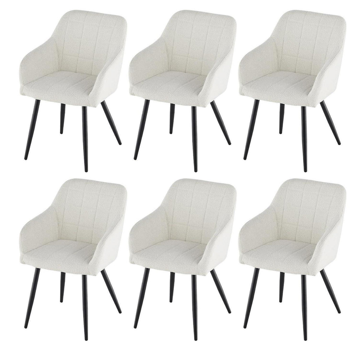 Esszimmerstühle 6er Set Bouclé Beige mit Armlehnen