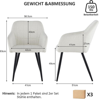 Esszimmerstühle 6er Set Bouclé Beige mit Armlehnen
