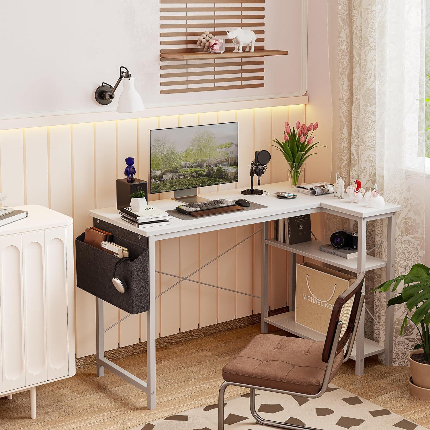 L-förmiger Gaming Schreibtisch mit Ablagefächern, PC Ecktisch, 120x70