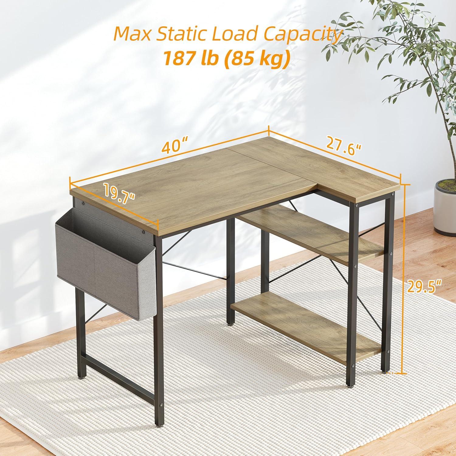 L-förmiger Schreibtisch Gaming Tisch 100x70 cm Ablagefächer Grey