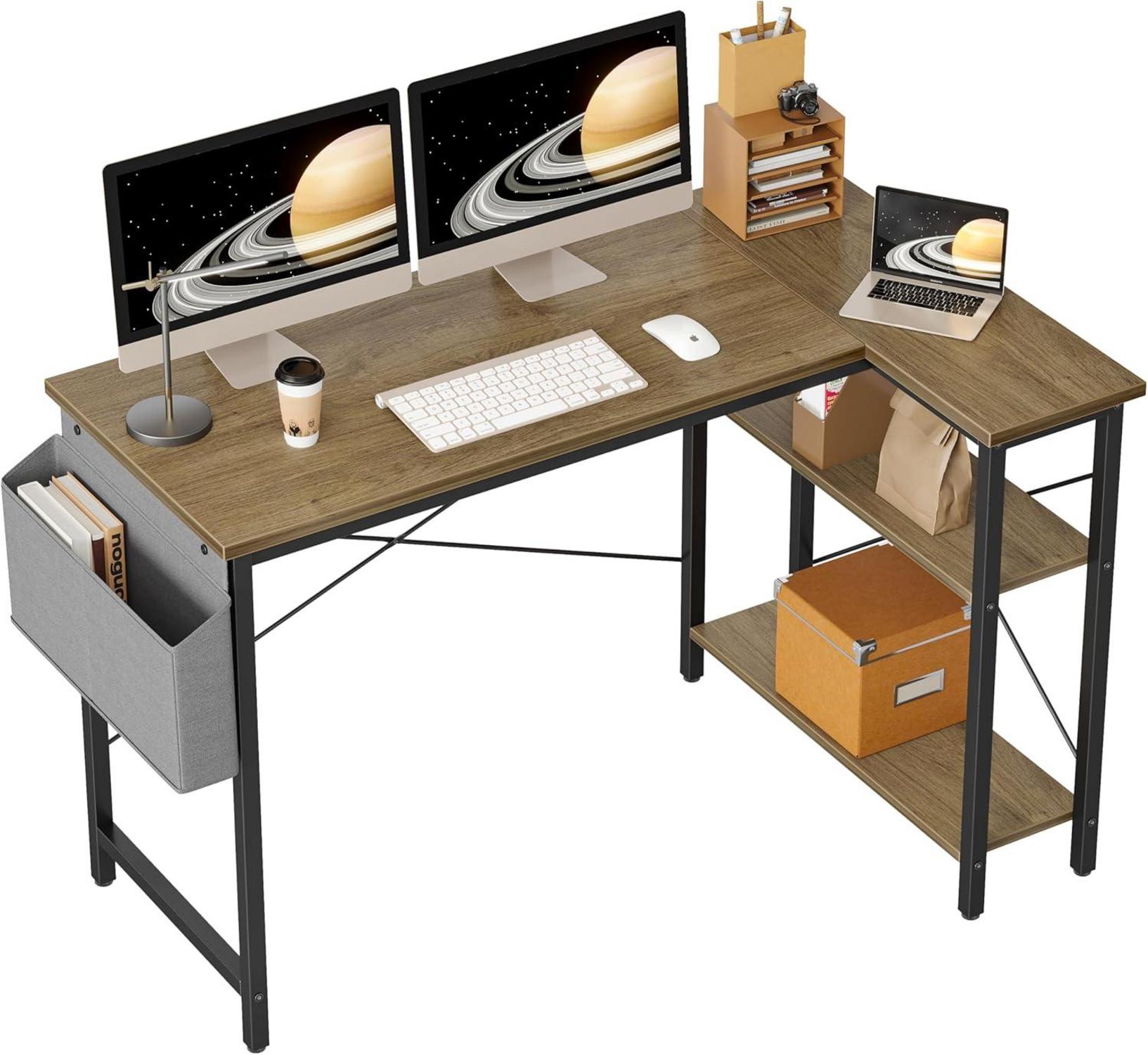 L-förmiger Gaming Schreibtisch mit Ablagefächern 120x70 cm Grau
