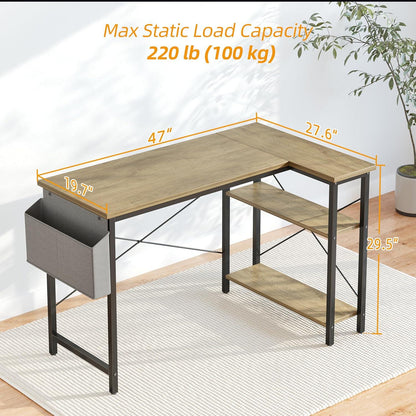 L-förmiger Gaming Schreibtisch 120x70 cm Ablagefächer Grey