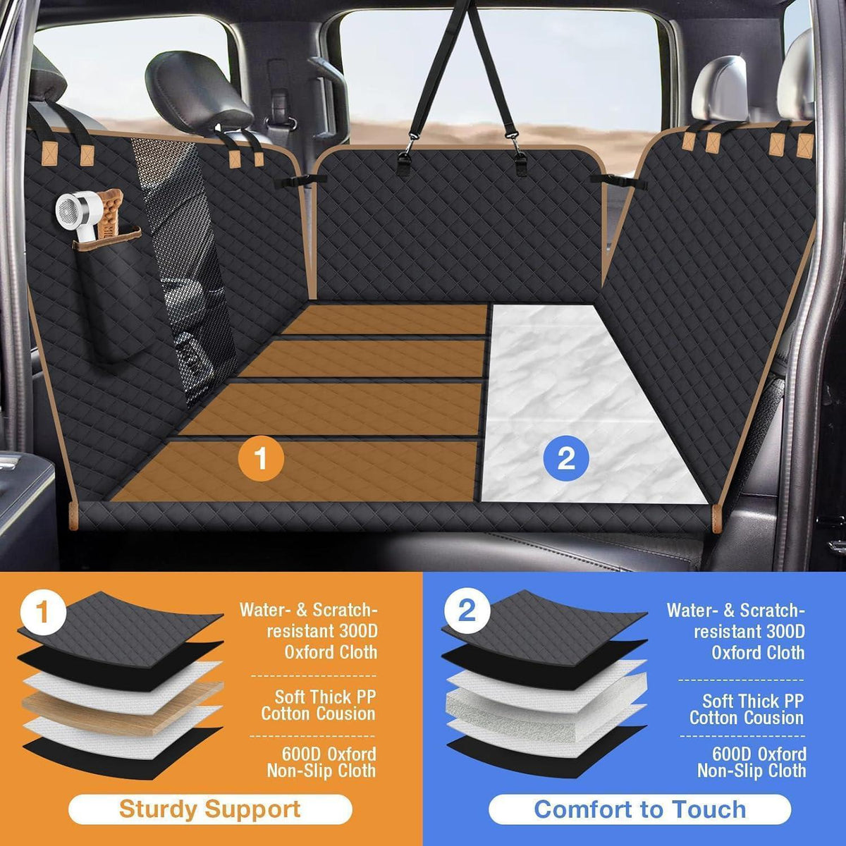 Hundedecke Auto Rückbank Fester Boden – XL, Schwarz