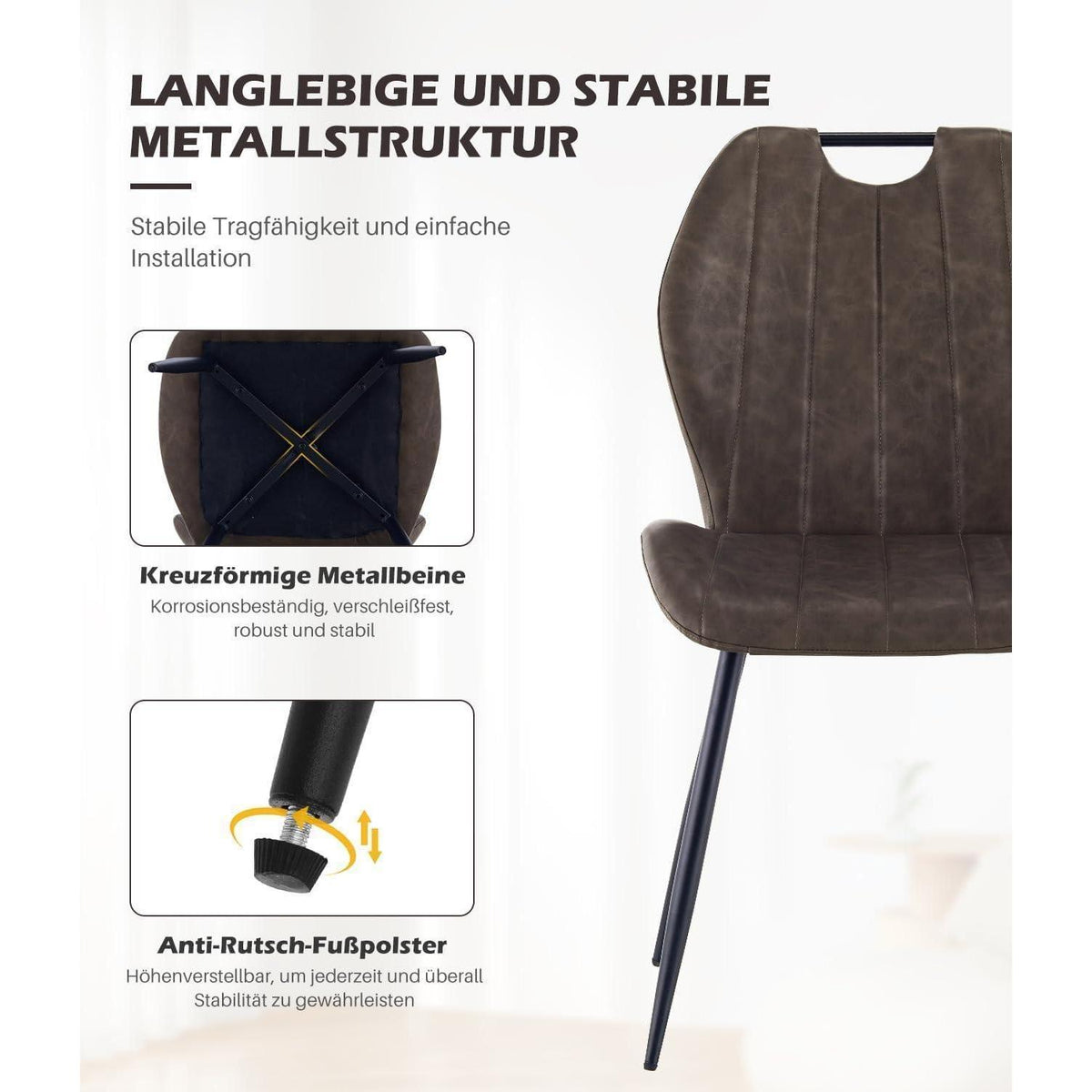 Esszimmerstühle 6er Set Braun – Komfort & Stil in Lederoptik