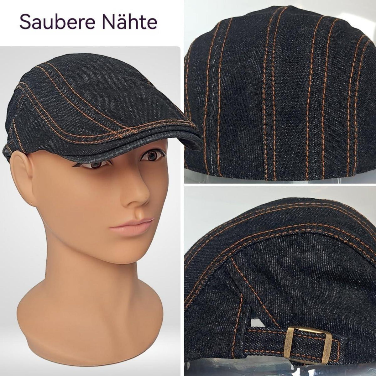 Jeans Schiebermütze Herren Damen - Verstellbare Flatcap Newsboy Cap