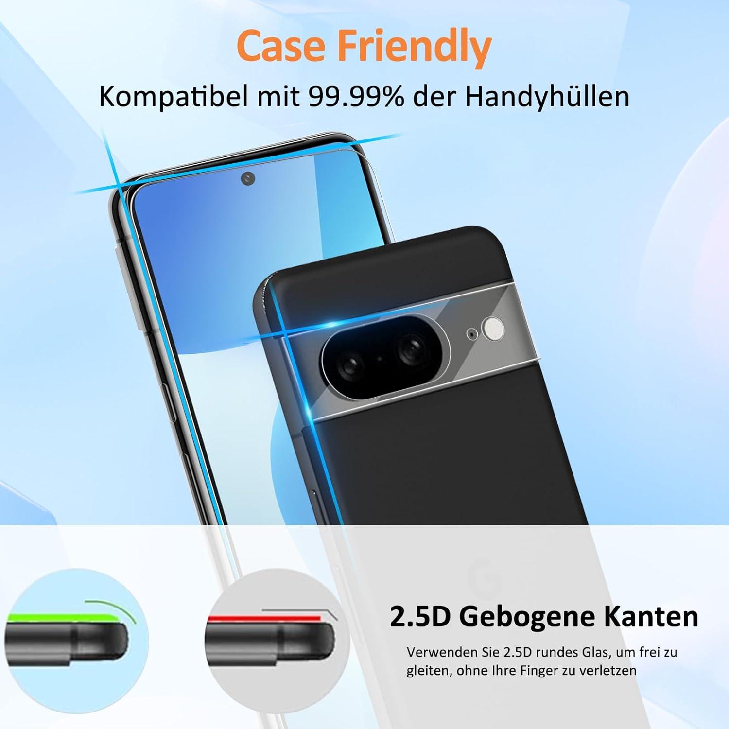 Agedate 2 Stück Panzerglas Schutzfolie + Kameraschutz für Google Pixel 8