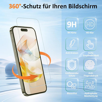 Panzerglas Displayschutz für iPhone 15 Pro, 2er Pack