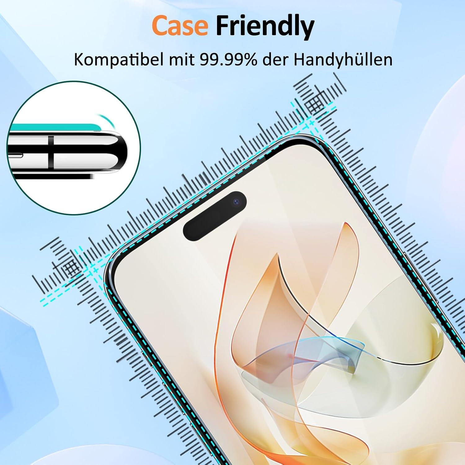 Agedate Panzerglas iPhone 15 Pro Schutzfolie, Gehärtetes Glas Displayschutz 2 Stück