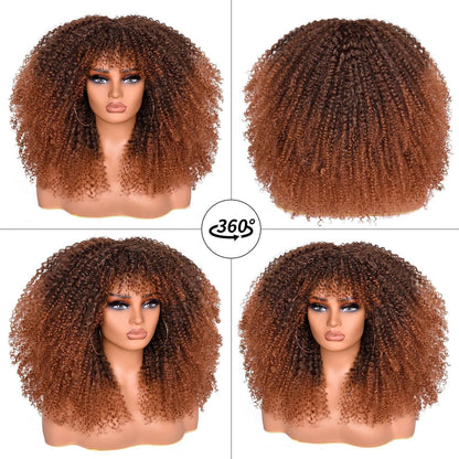 Lockige Afro Perücke Schwarzbraun 18 Zoll – Synthetisch & Voluminös