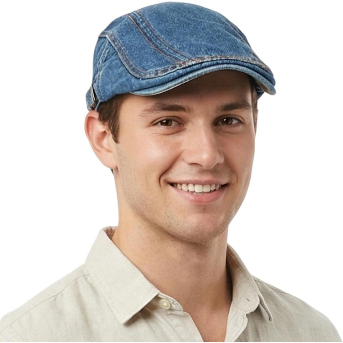 Herren Denim Flatcap - Verstellbare Schiebermütze in Hellblau