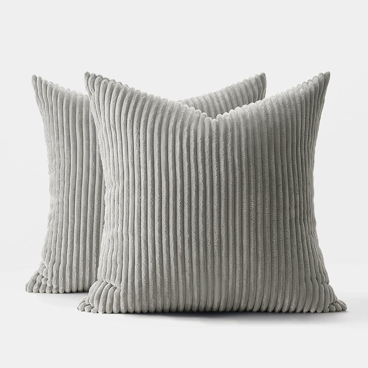 Kissenbezüge 65x65 cm 2er Set Grau Kordsamt Gestreift