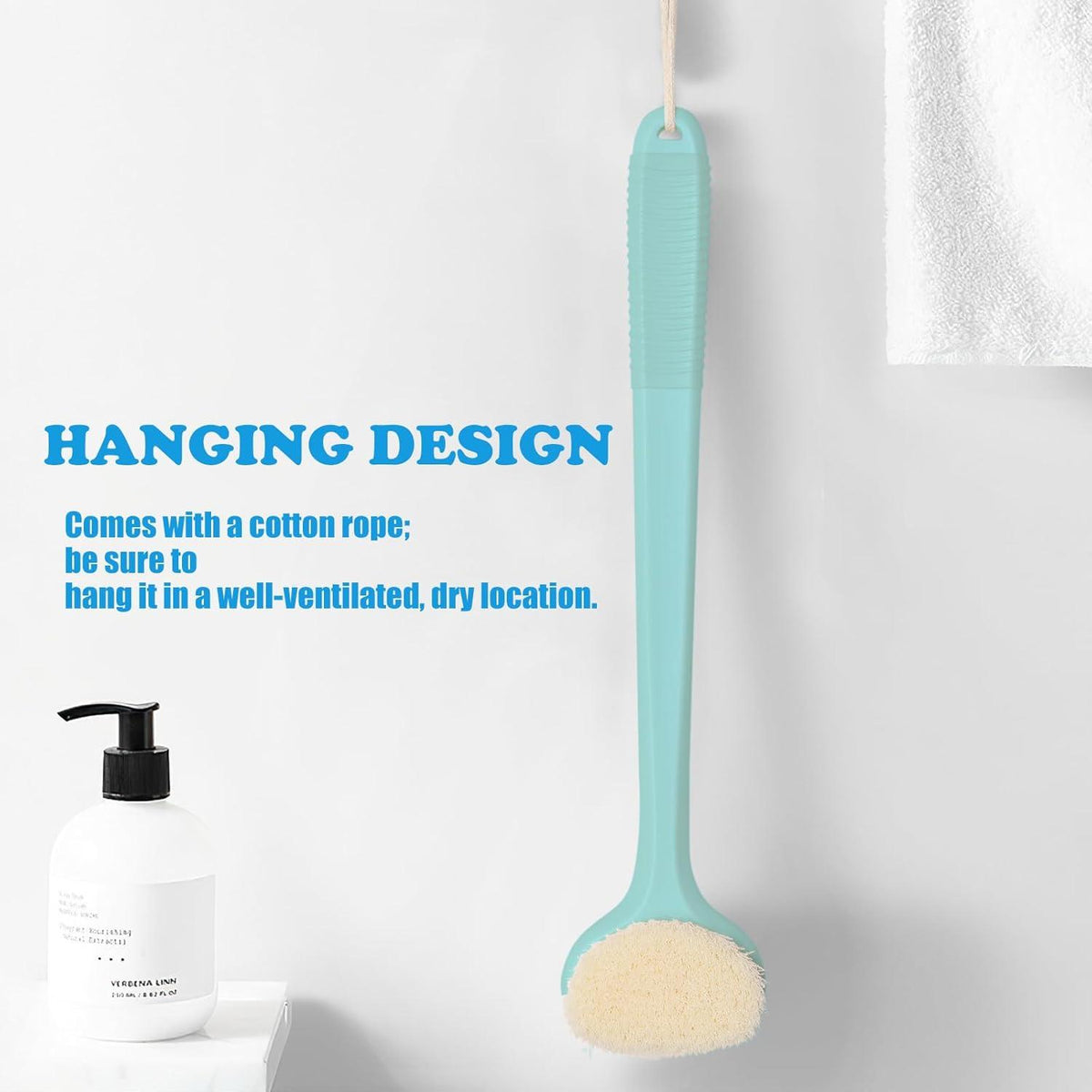 Rückenbürste Dusche 43cm Anti-Rutsch Griff Nass Trockenbürste Körperreinigung
