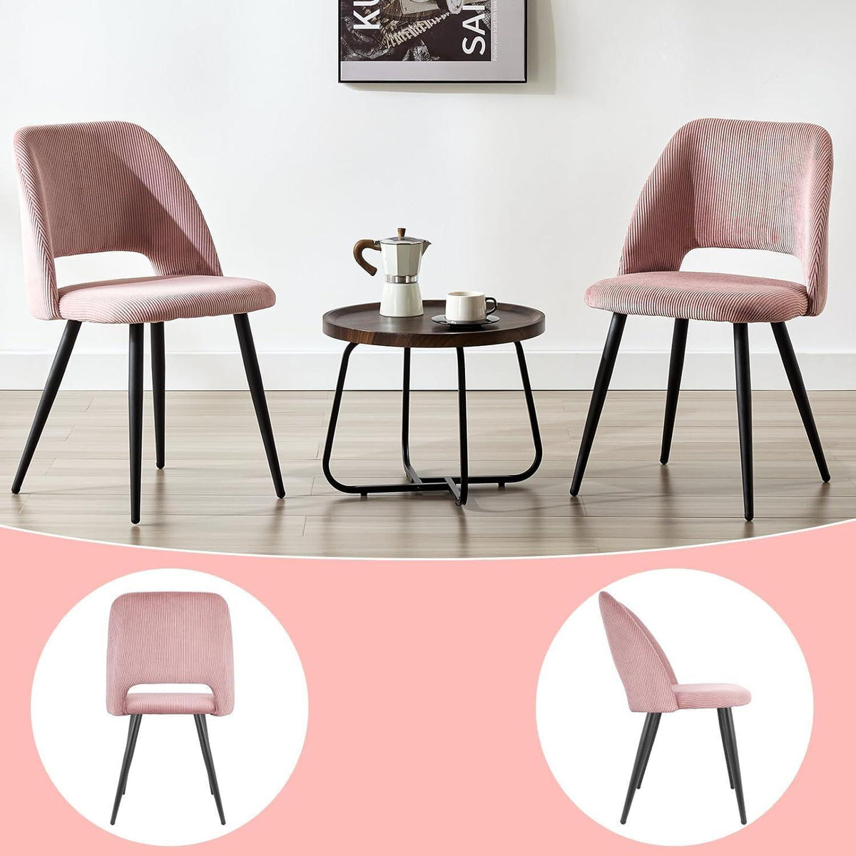 Esszimmerstühle 4er Set Rosa, Kordsamt & Metallbeine