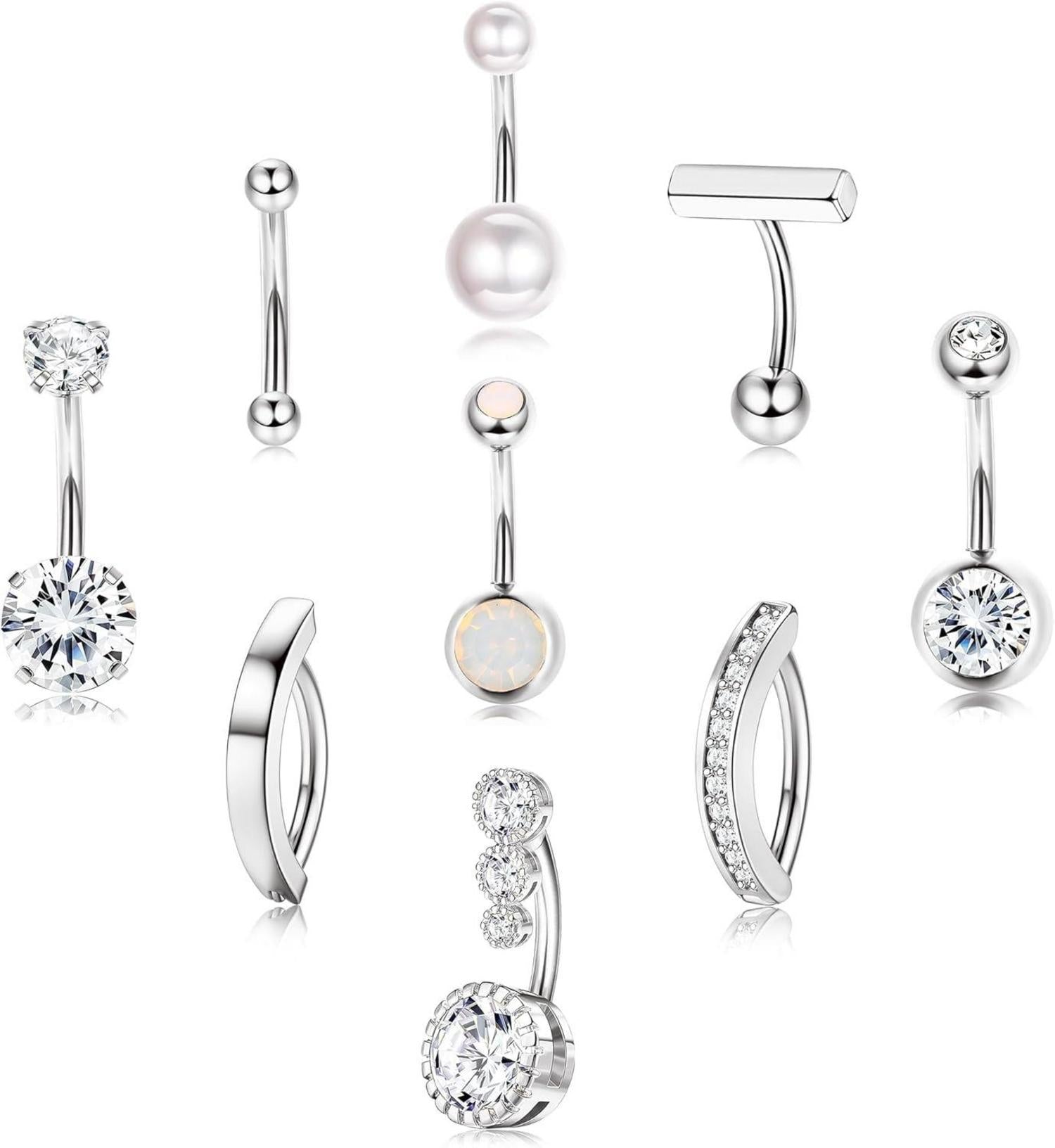 Bauchnabelpiercing Set 9stk Gold Chirurgenstahl CZ Opal Perle