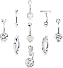Bauchnabelpiercing Set 9stk Gold Chirurgenstahl CZ Opal Perle