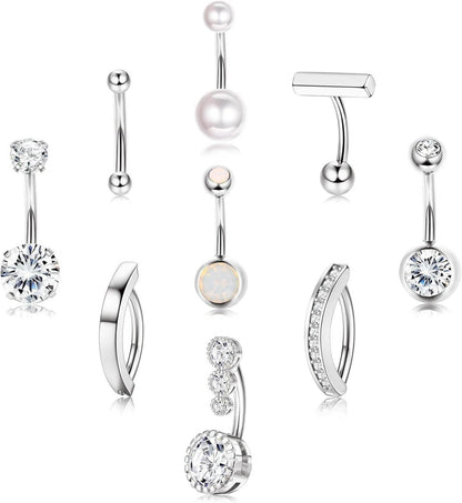Bauchnabelpiercing Set 9stk Gold Chirurgenstahl CZ Opal Perle