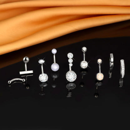 Bauchnabelpiercing Set 9stk Gold Chirurgenstahl CZ Opal Perle