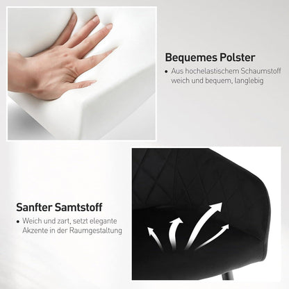 CLIPOP Esszimmerstühle 6er Set Samt Schwarz Armlehne Metallbeine