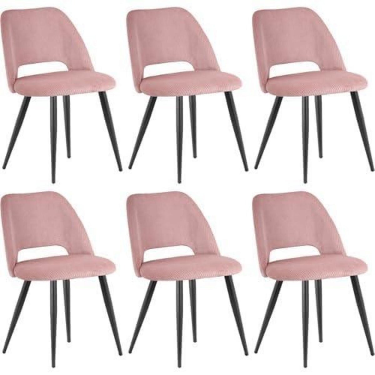 Esszimmerstühle 6er Set Rosa, Kordsamt & Metallbeine