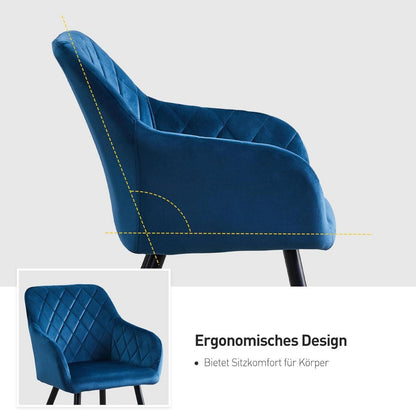 CLIPOP Esszimmerstühle 6er Set Samt Blau Armlehne Polstersessel
