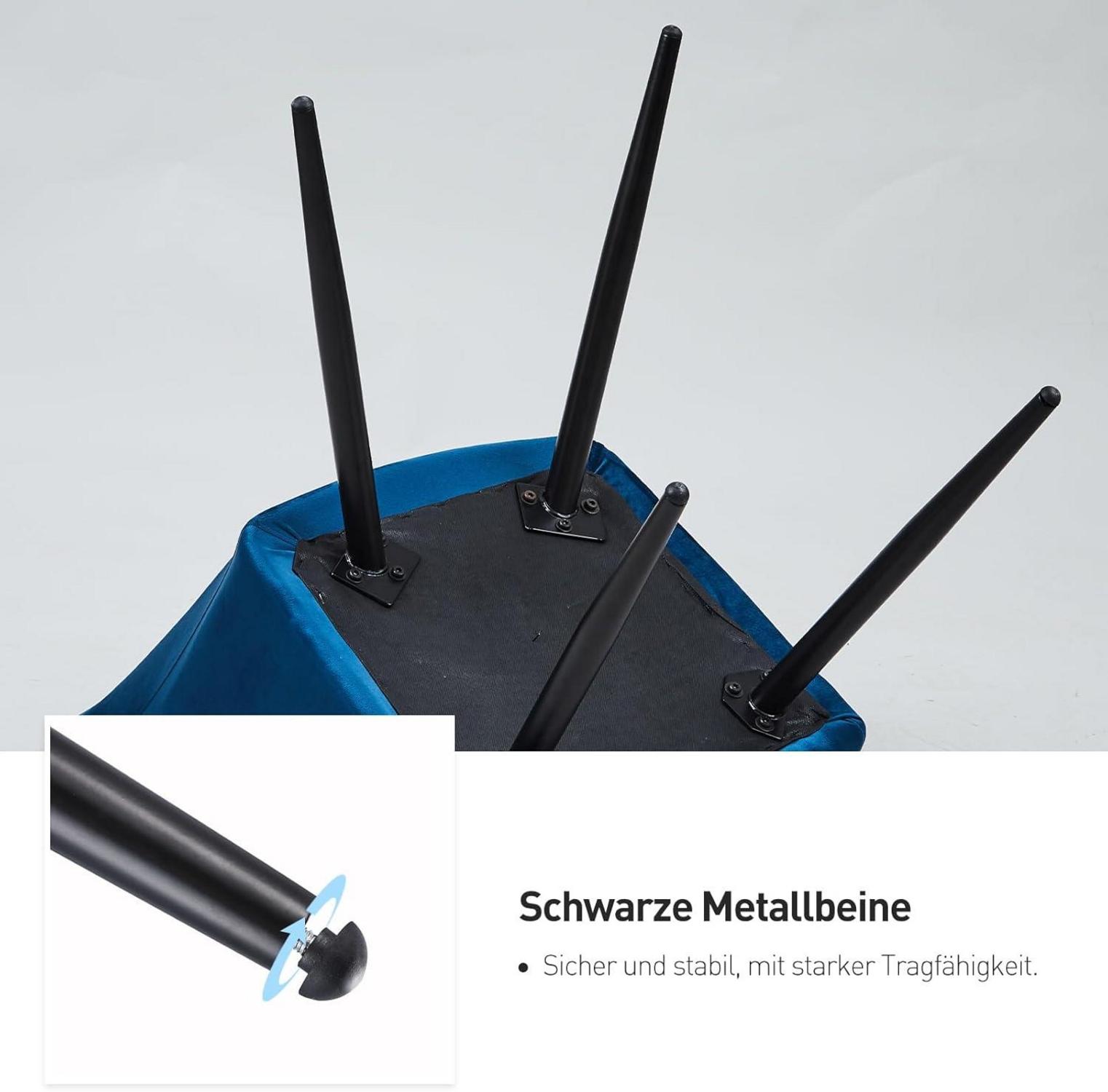 Esszimmerstühle 6er Set Samt blau Armlehne Metallbeine Polsterstuhl