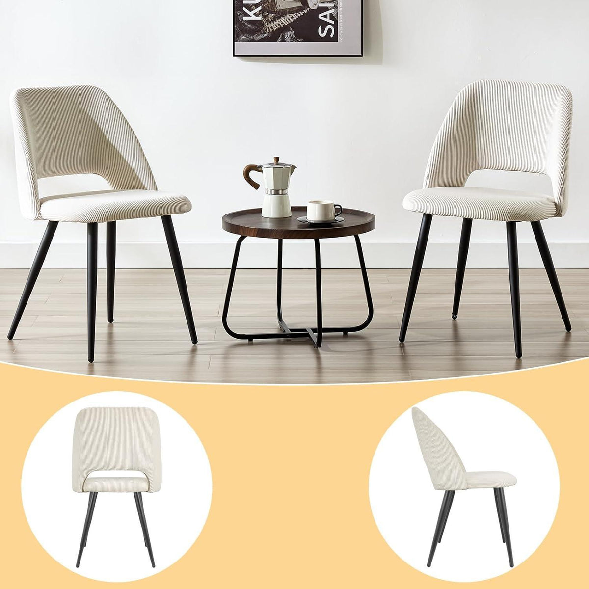 Esszimmerstühle 6er Set Kordsamt Gepolstert Beige