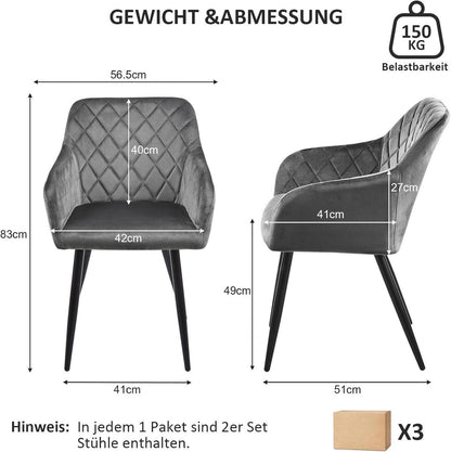 Esszimmerstühle Samt Bezug Armlehne Metallbeine Grau 6er Set
