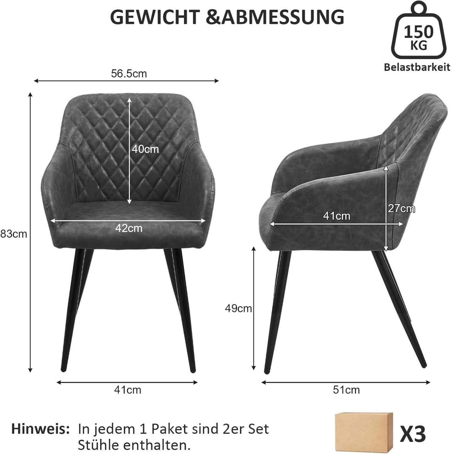 Esszimmerstühle 6er Set Kunstleder Wohnzimmerstuhl Armlehne