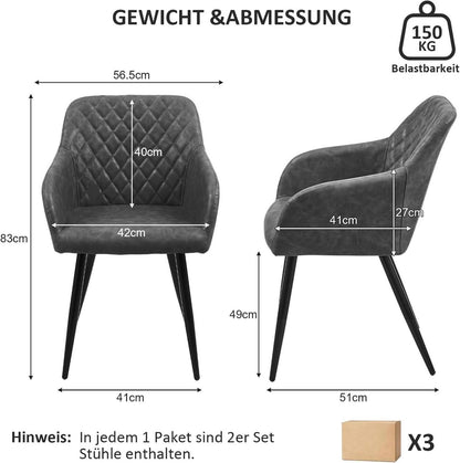 Esszimmerstühle 6er Set Kunstleder Wohnzimmerstuhl Armlehne