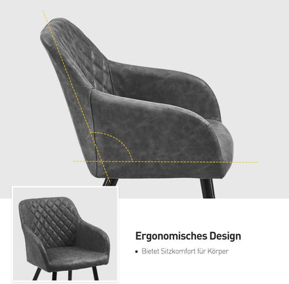 Esszimmerstühle 6er Set Kunstleder Armlehne Metallbeine Graphitgrau