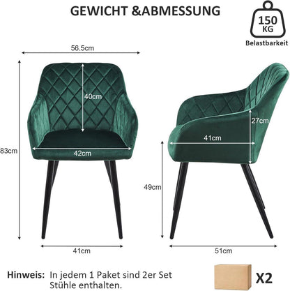 Esszimmerstühle Samt Retro Armlehnstuhl Metallbeine 6er Set