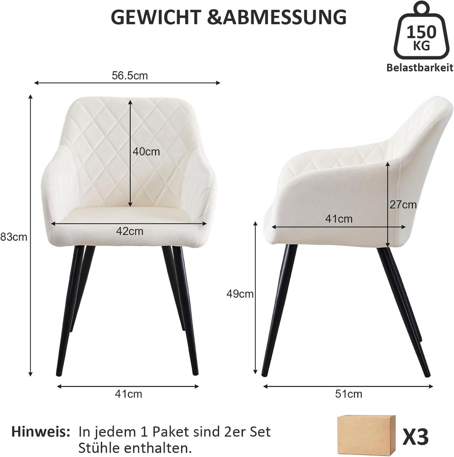 Esszimmerstühle 6er Set Samt Bezug Armlehnstuhl Metallbeine