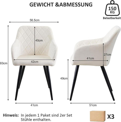 Esszimmerstühle 6er Set Samt Bezug Armlehnstuhl Metallbeine
