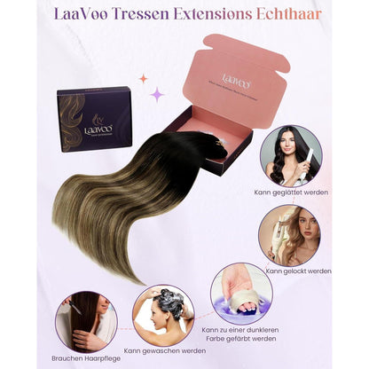 Echthaar Tressen Blayage Schwarz Ombre 60cm - 100g