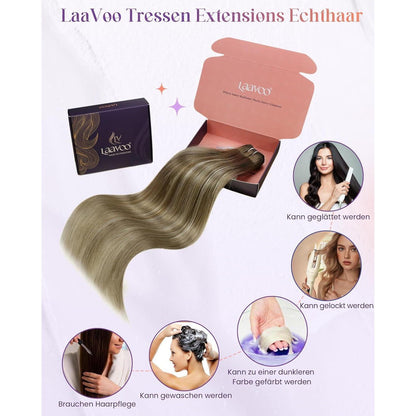 Echthaar Tressen Blayage Braun Ombre 60cm - 100g