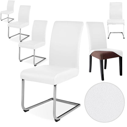 Stretch Stuhlhussen Set 6er - Weiß, Wasserabweisend in Lederoptik