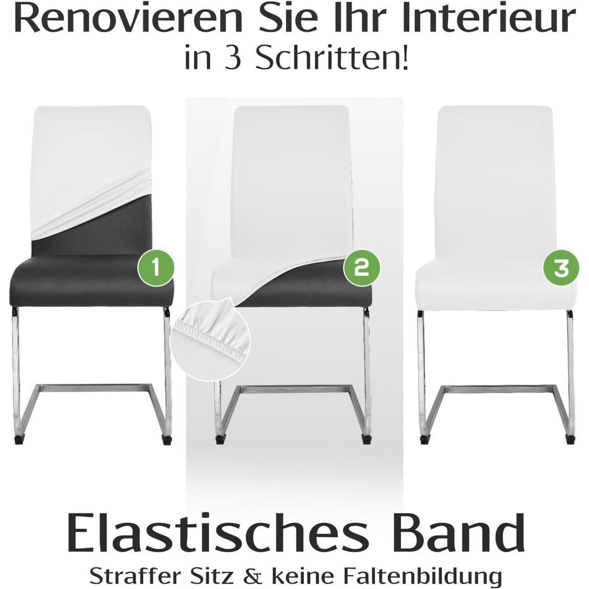 Stretch Stuhlhussen Set 6er - Weiß, Wasserabweisend in Lederoptik
