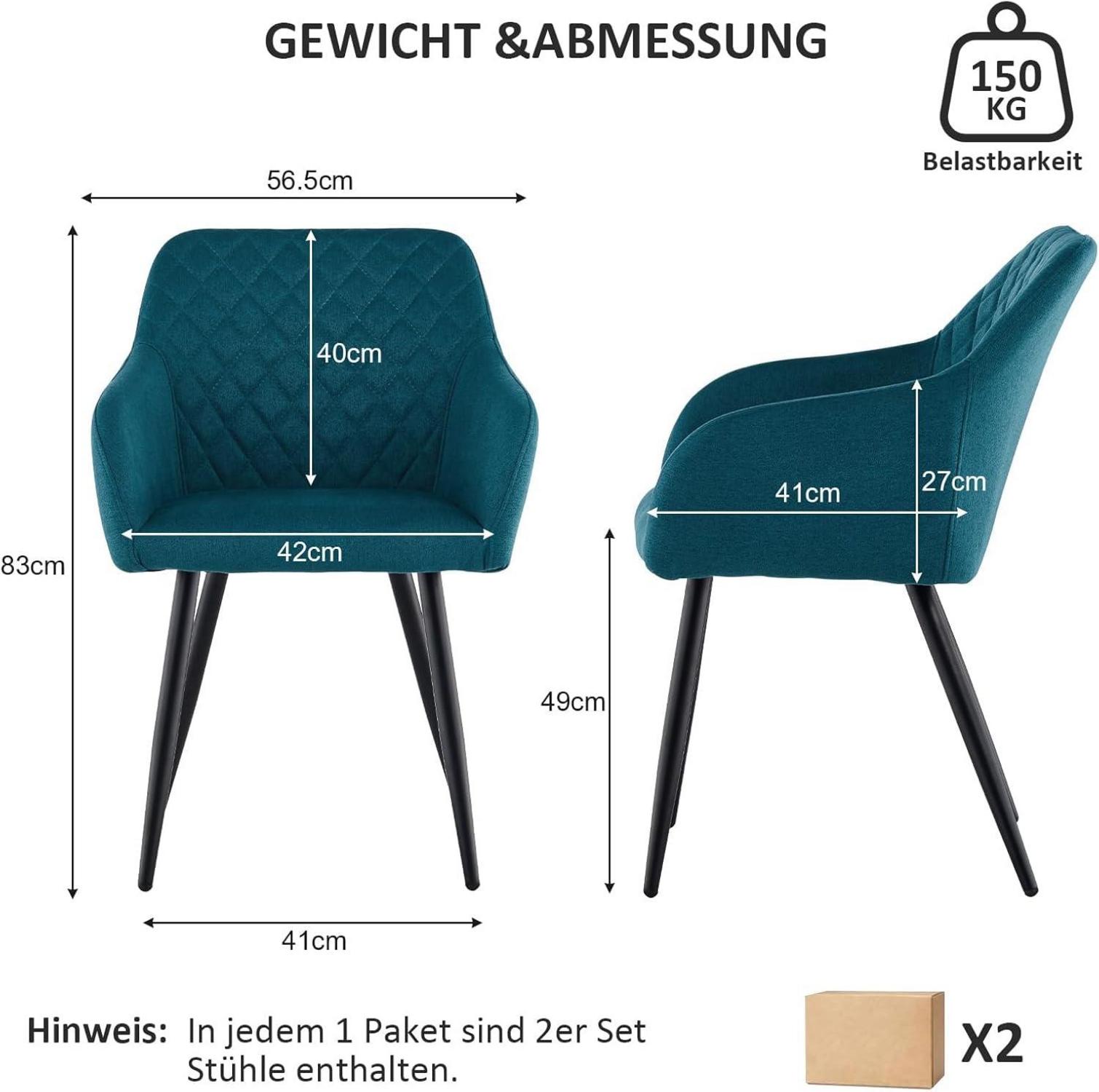 Esszimmerstühle 6er Set Leinen Bezug Armlehne Polsterstuhl Metallbeine