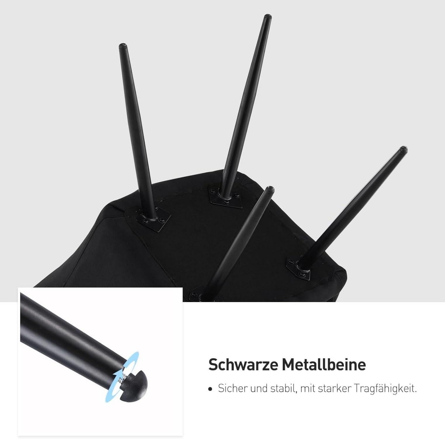 Set Esszimmerstühle 6er Leinen Schwarz Armlehne Metallbeine Polsterstuhl