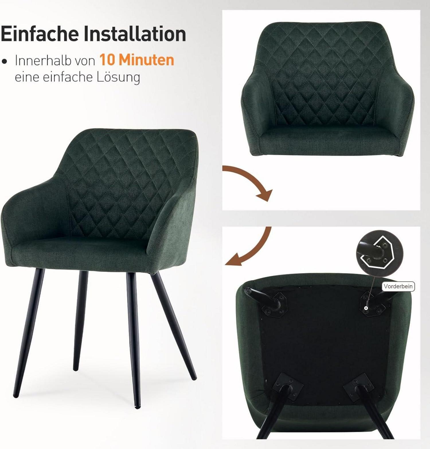 CLIPOP Esszimmerstühle 4er Set Leinenbezug Armlehne Metallbeine