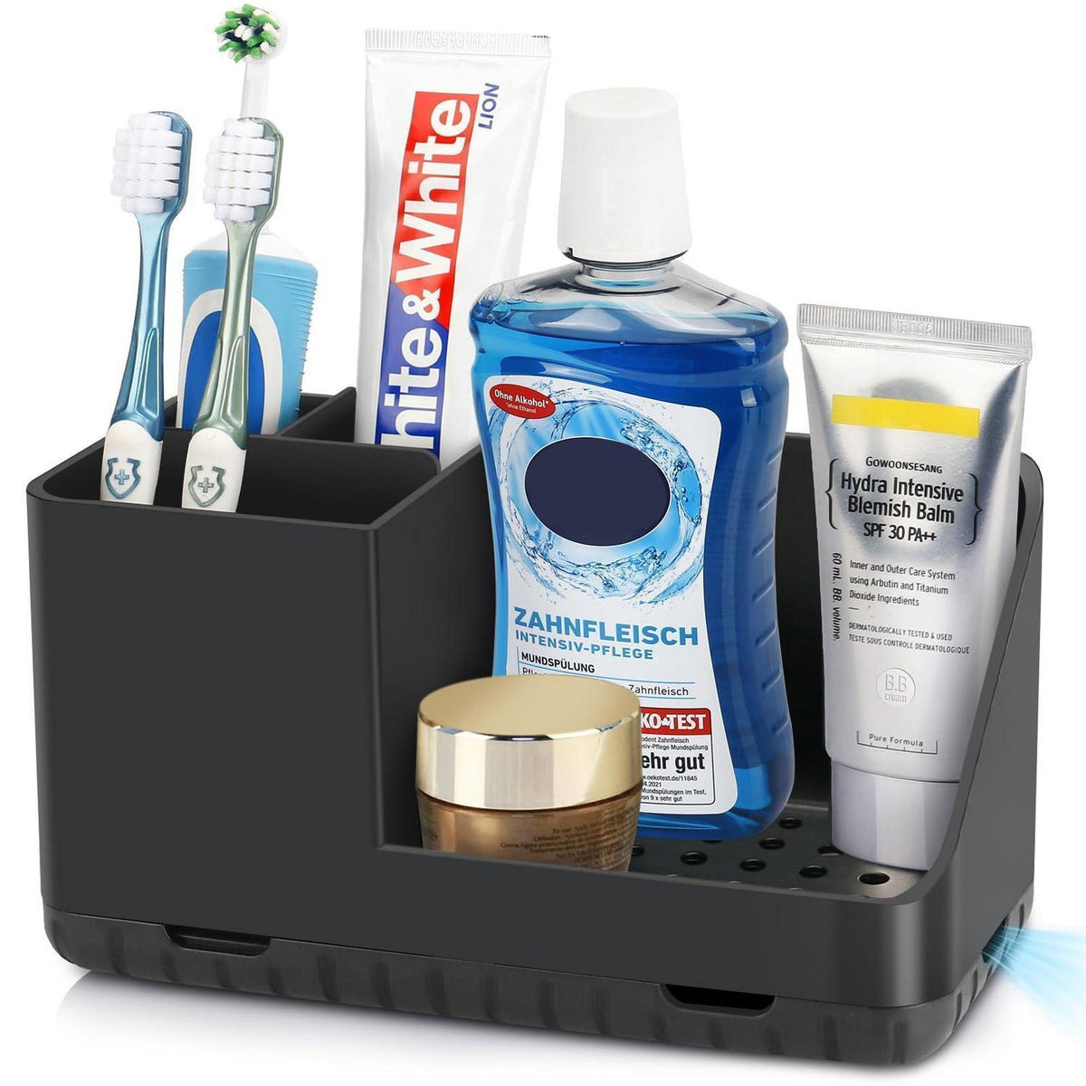 Zahnbürstenhalter mit Abfluss – Badezimmer Organizer Schwarz
