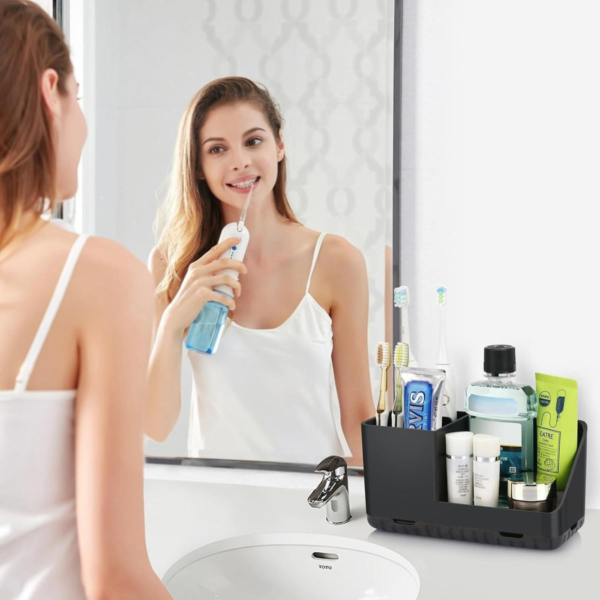 Zahnbürstenhalter mit Abfluss – Badezimmer Organizer Schwarz
