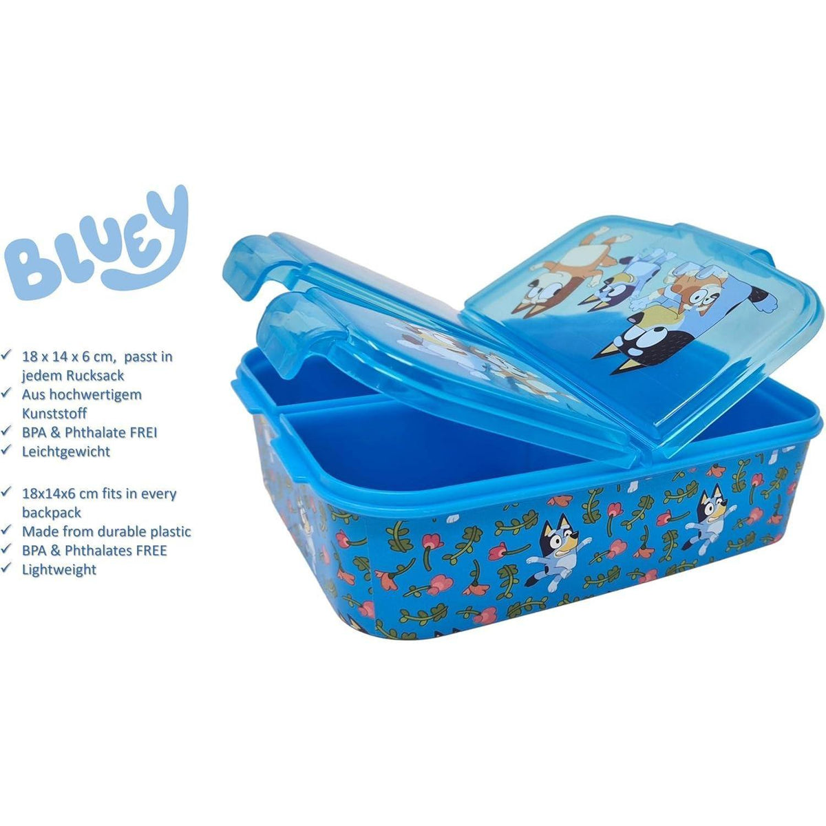 Kinder Brotdose mit 3 Fächern, BPA frei, Bluey Design