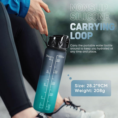 Sport Trinkflasche 1L BPA Frei mit Gummi Grip, Outdoor Fahrrad Schule