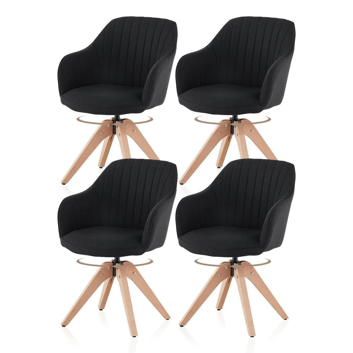 Drehbare Esszimmerstühle Set 4 – Leinen, Massivholz, Schwarz