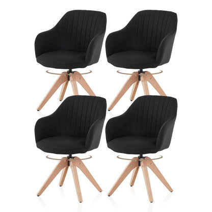 Drehbare Esszimmerstühle Set 4 – Leinen, Massivholz, Schwarz