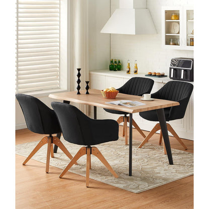 Drehbare Esszimmerstühle Set 4 – Leinen, Massivholz, Schwarz